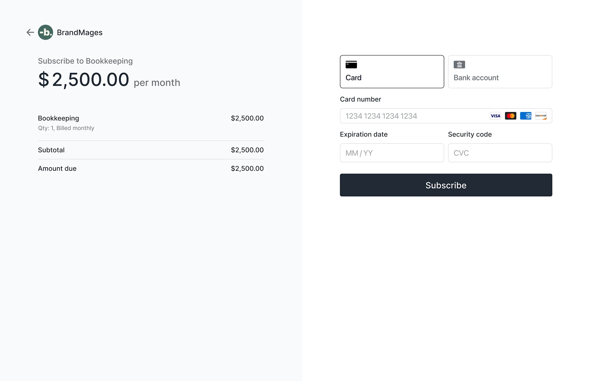 Checkout Billing Store