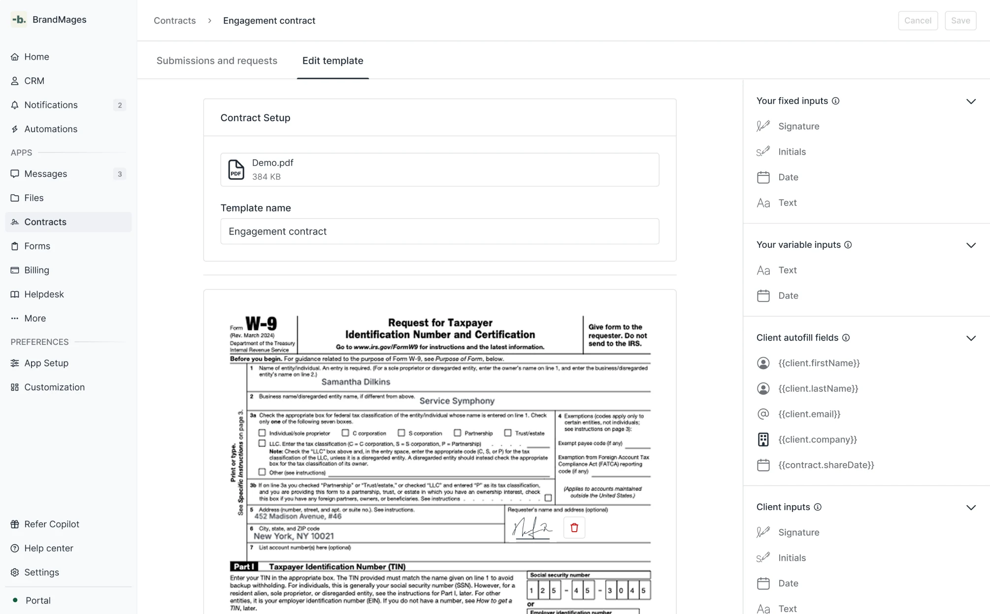 Feature Tab 1 / Contract Creation